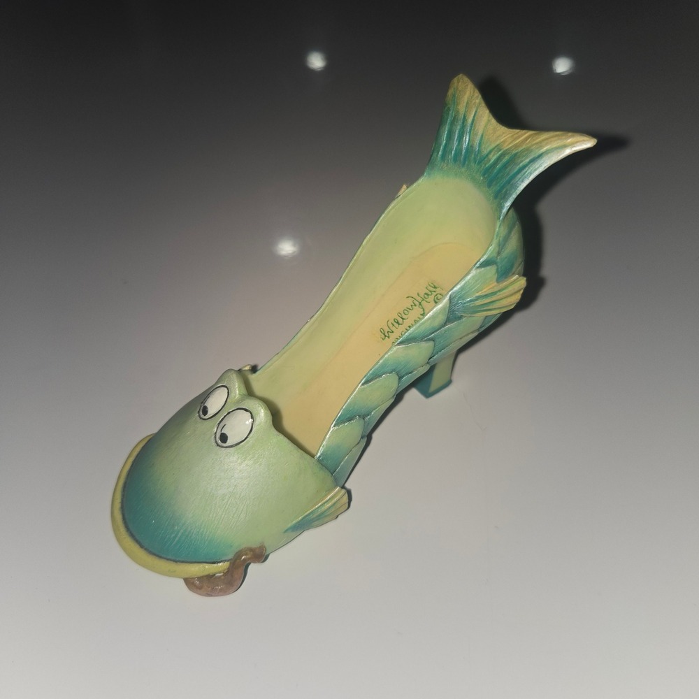 Willow Hall Swim Swim Fish Miniature Shoe Figurine Teal Yellow Heel Flaw